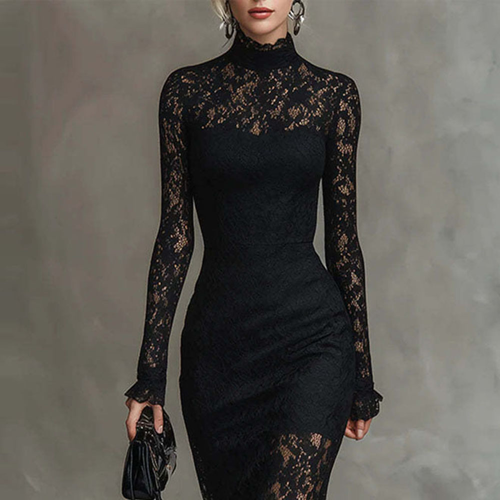 High-End Long Sleeve Bodycon Maxi Dress for Evening Parties