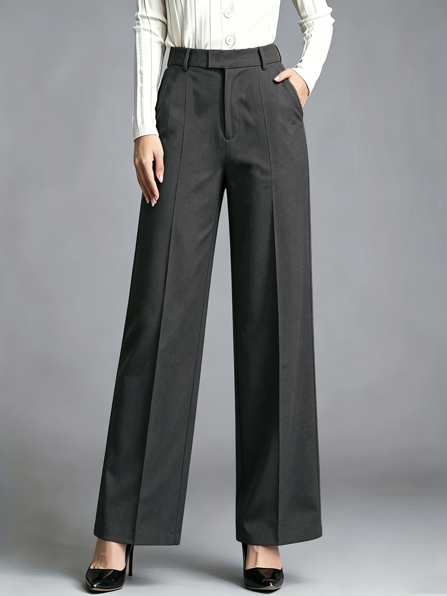 High-Waist Straight-Leg Drapey Dress Pants for Work