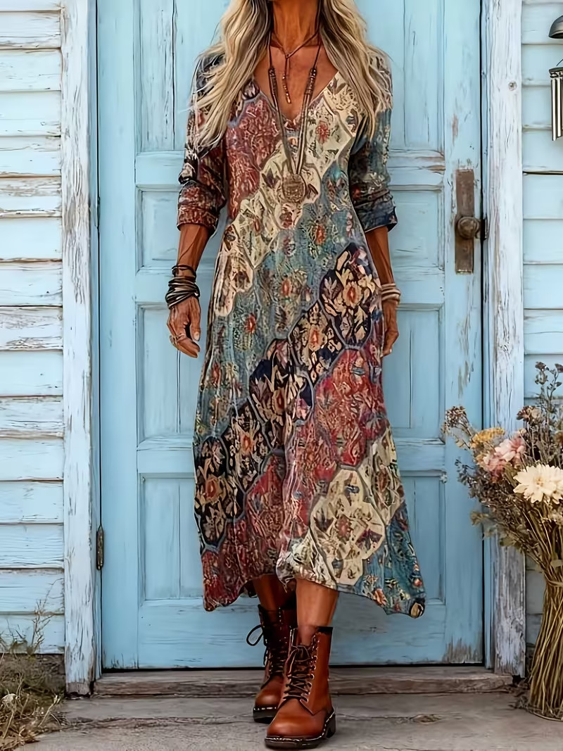 Women's Ocean Floral Print Ruched Midi Dress