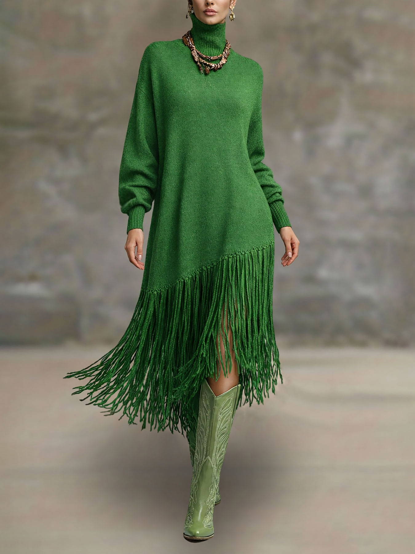 Women's Bohemian Long Fringe A-Line Midi Dress