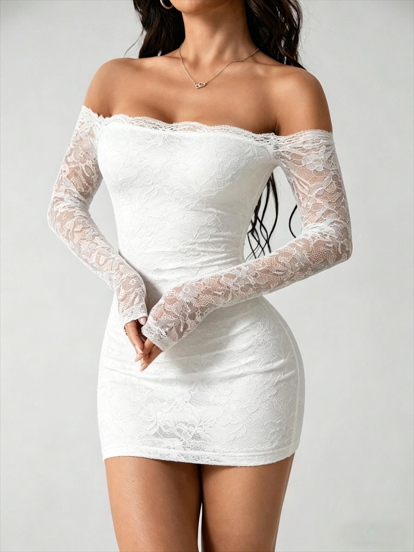 Women's Lace Off-Shoulder Long Sleeve Bodycon Dress