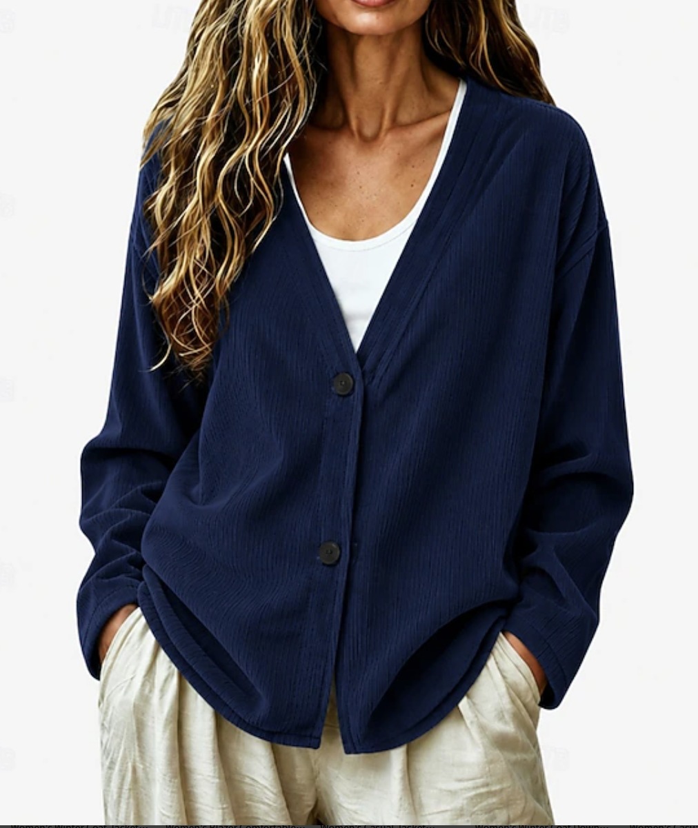 Women's Corduroy V-Neck Button-Front Long-Sleeve Cardigan