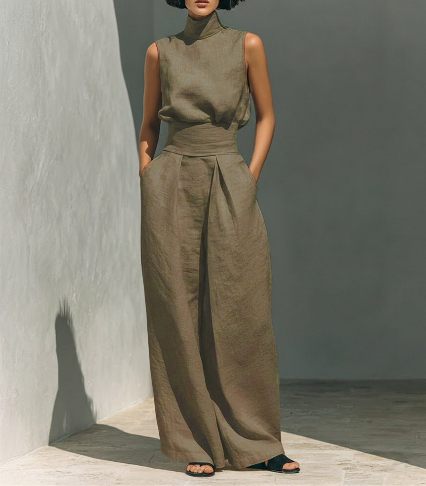 Women's Cotton-Linen Sleeveless Top and Pants Casual Set
