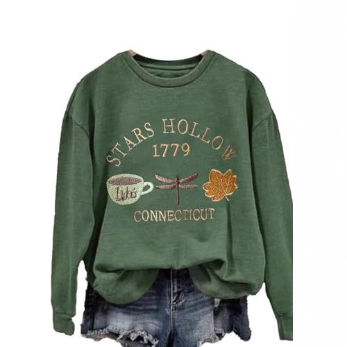 Women's Coffee Dragonfly Maple Leaf Letter Print Crewneck Sweatshirt