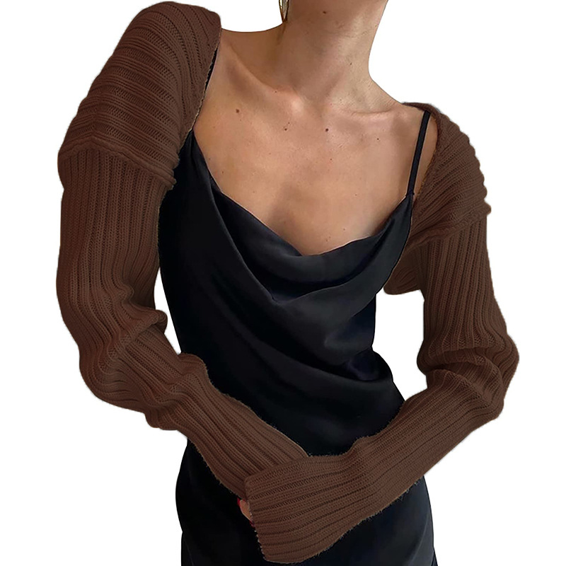 Sexy Solid Color Cropped Knit Cardigan Long Sleeve Sweater Jacket