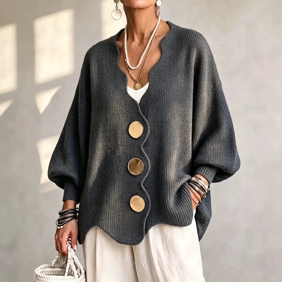 Women's V-Neck Long-Sleeve Knit Sweater Top