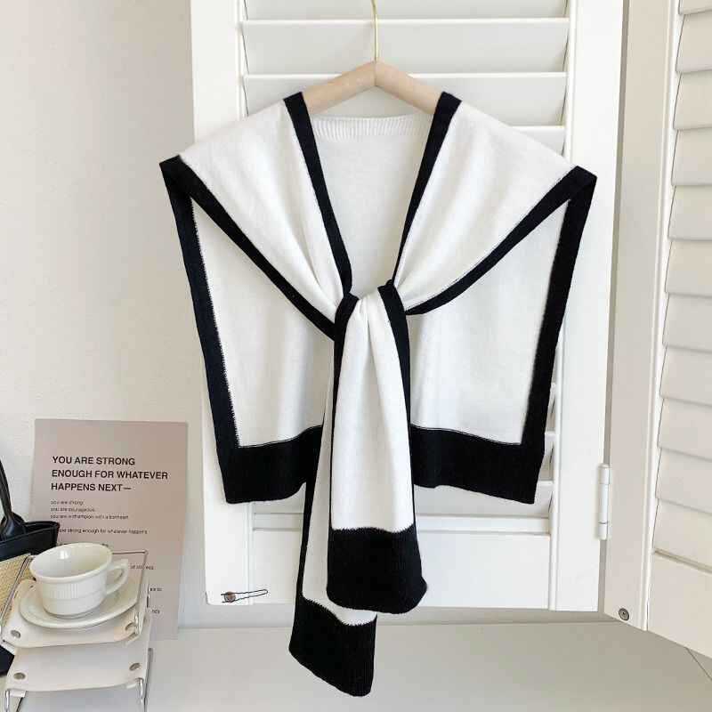 Color-Block Knit Shawl Wrap for Women – Lightweight Neck Cover