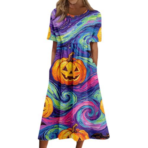 Women's Halloween Print Pleated Midi Dress