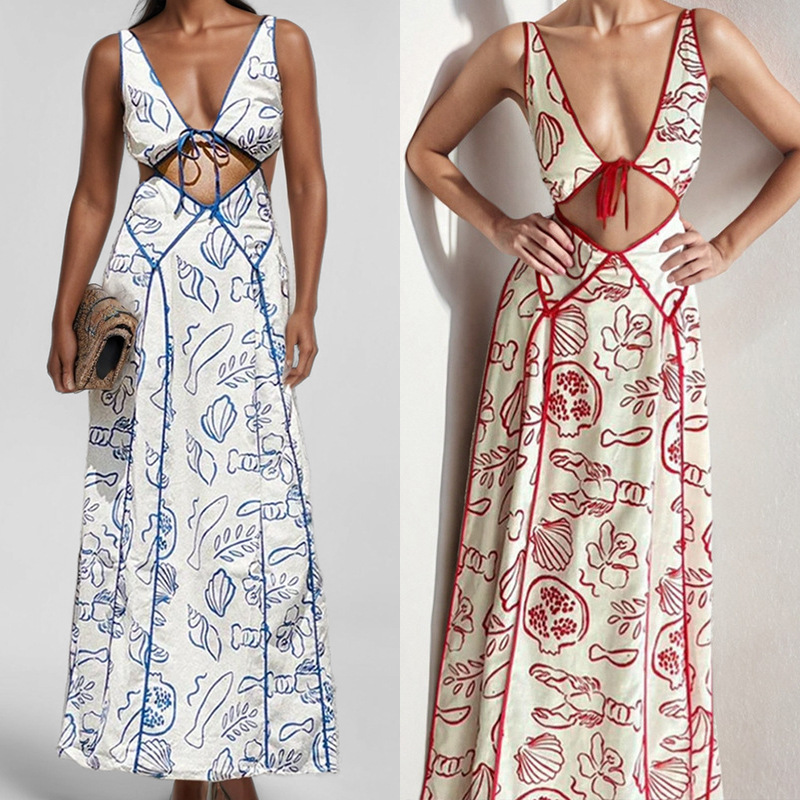 Women's Printed Cutout Waist Sleeveless Cami Dress