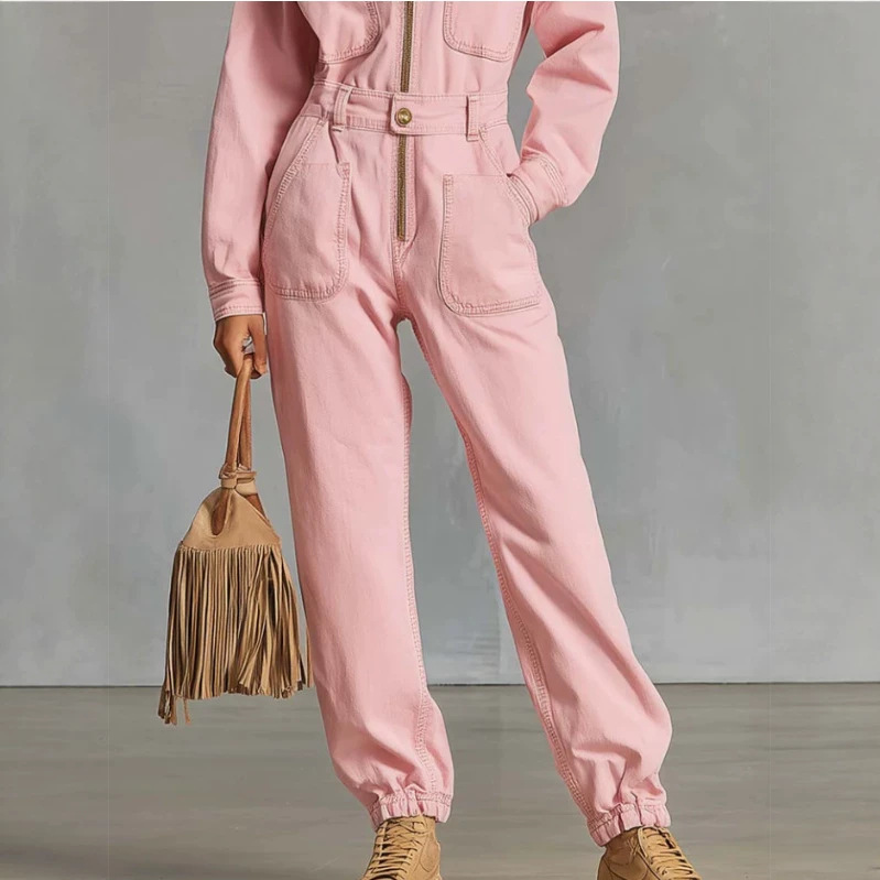 Retro Western Pink Zip Jumpsuit