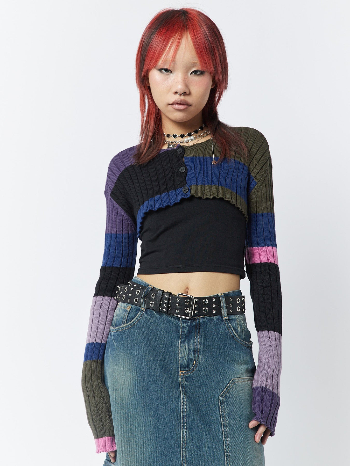 Color-Block Cropped Cardigan Sweater