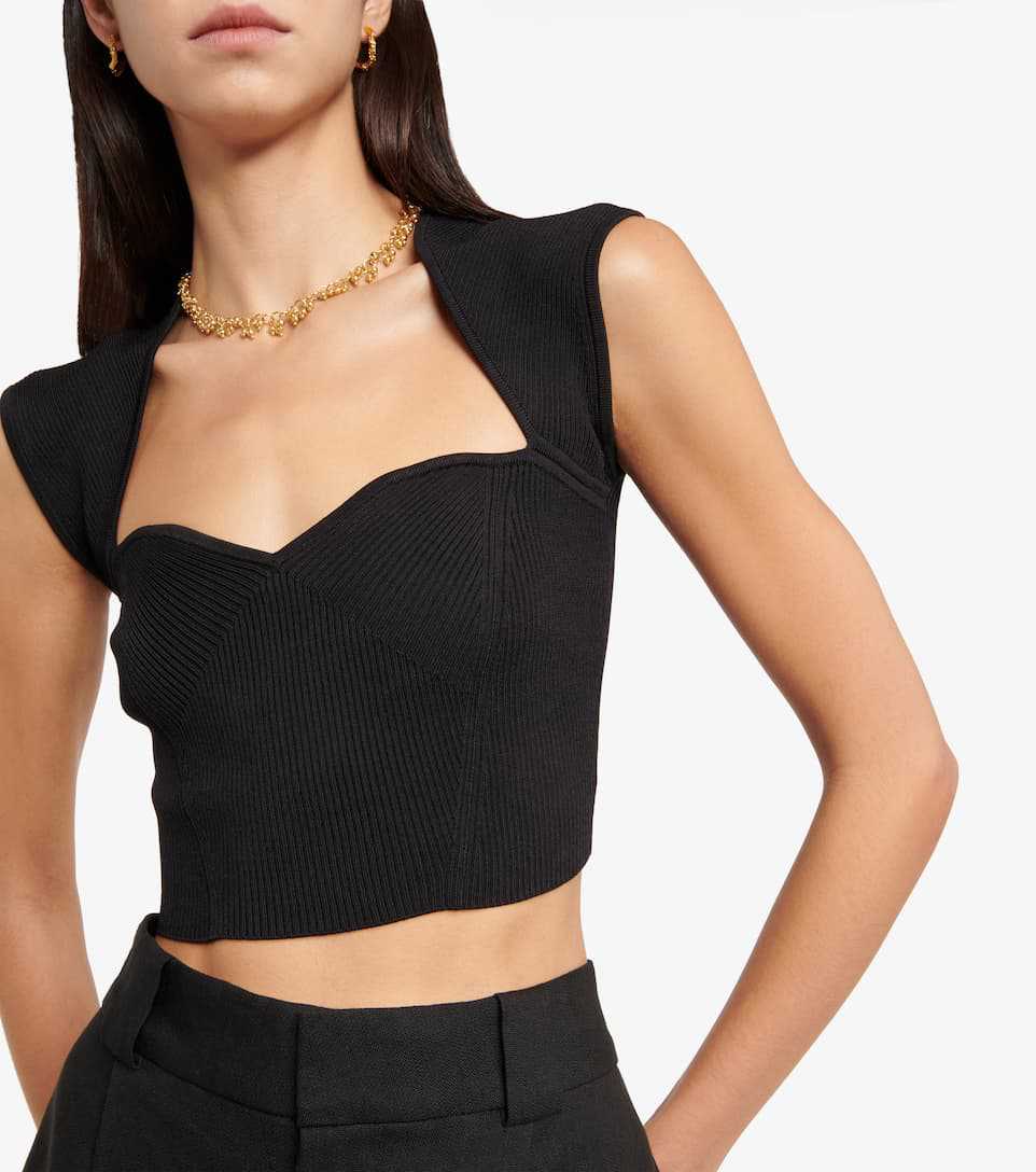 Square Neck Sleeveless Crop Knit Top