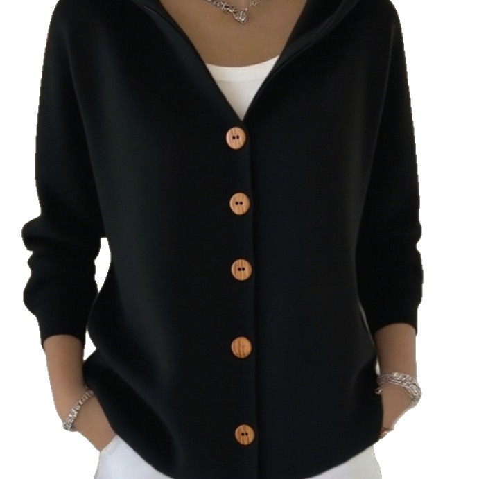 Women's Hooded Knit Cardigan Sweater, Solid Color Casual Long Sleeve