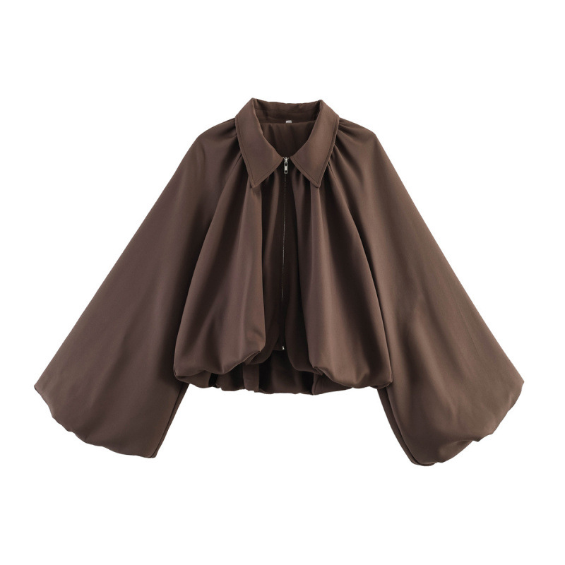 Women's Collared Balloon Sleeve Bomber Jacket