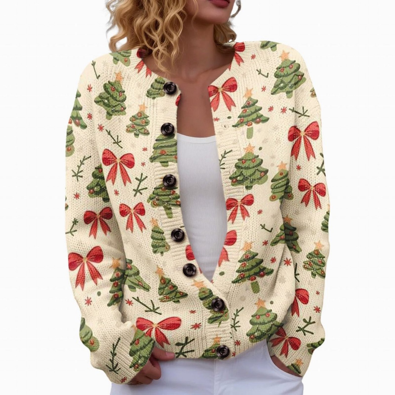Women's Floral Maple Leaf Print Button Cardigan