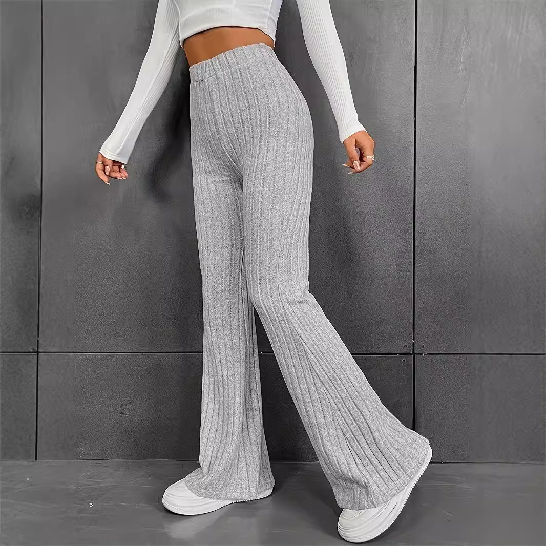 Women's High-Waist Flare Pants Solid Slimming Casual Long Trousers