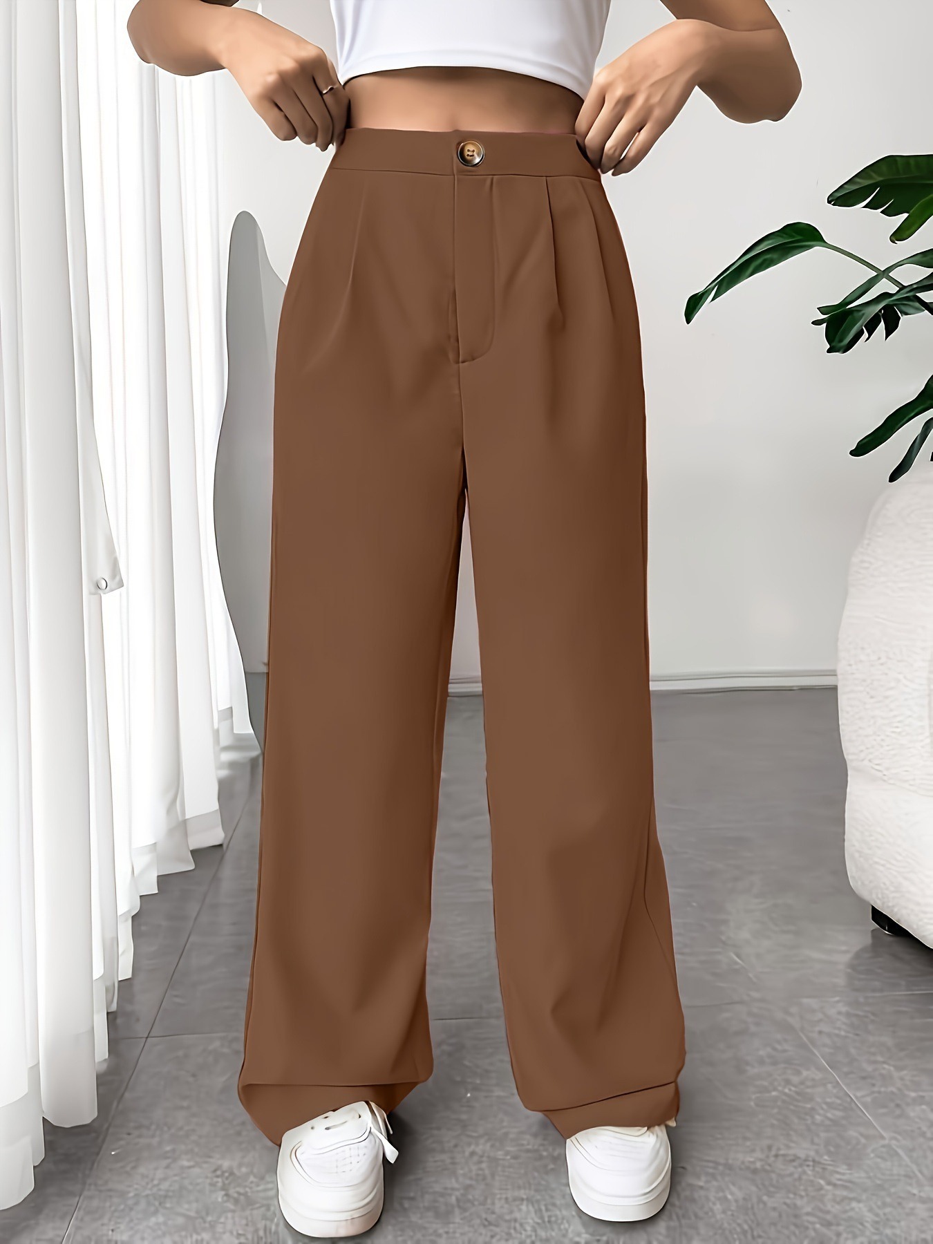 High-Waist Loose Straight Suit Pants for Women