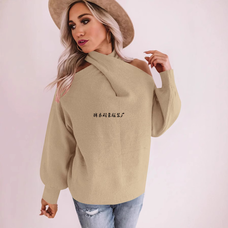 V-Neck Off-Shoulder Knit Sweater with Cross Wrap Bust and Open Back