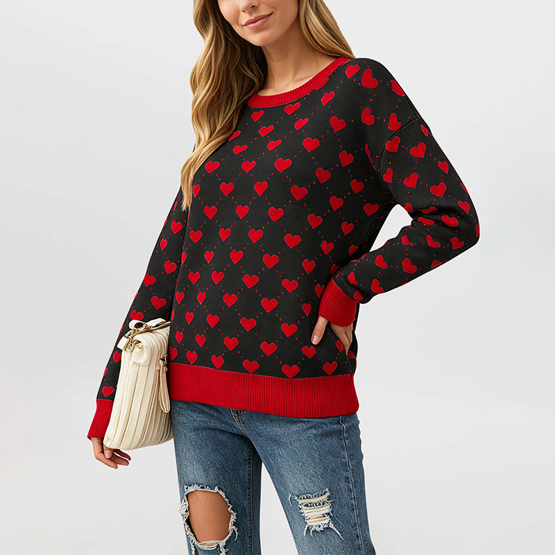 Heart Jacquard Knit Pullover Sweater