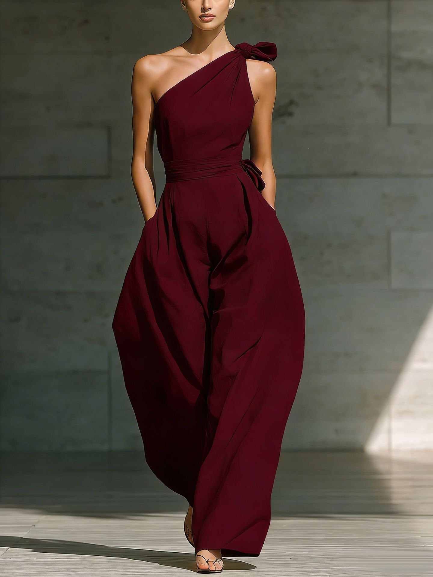Women's Summer Sleeveless One-Shoulder Wide-Leg Jumpsuit