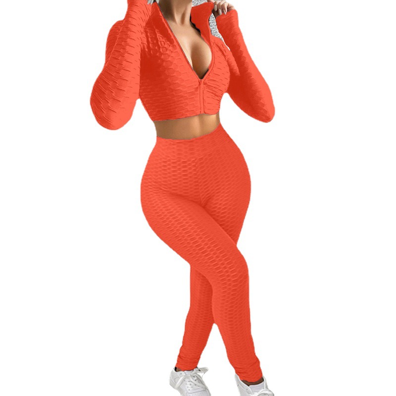 Women's Casual Solid Two-Piece Waffle Knit Tracksuit Set