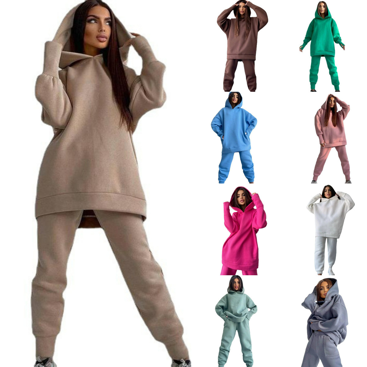 Women's Casual Two-Piece Sweatsuit Set Long Sleeve Solid Color
