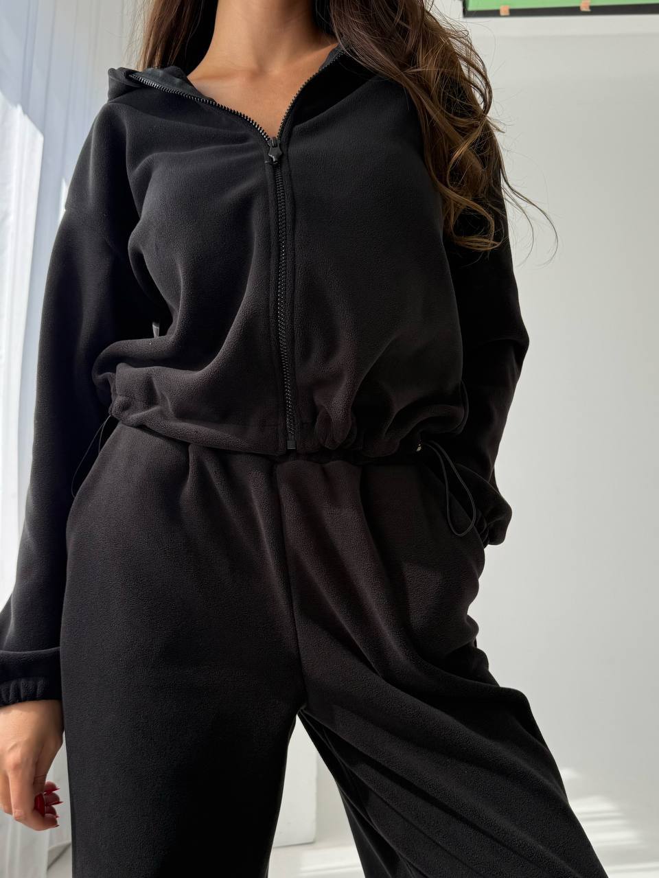 Women's Fleece Hooded Zip-Up Sweatsuit Set with Pants