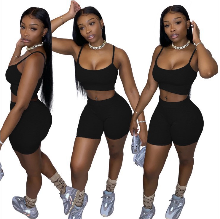 Women's Solid Color Crop Cami Top and Biker Shorts Set