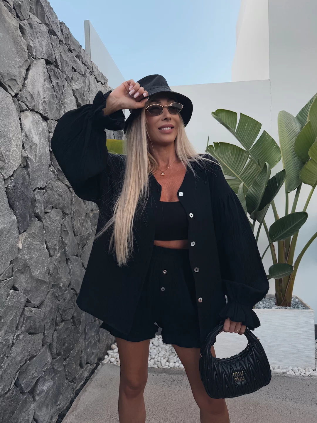 Women's Solid Color Flared Sleeve Cardigan and Shorts Two-Piece Set