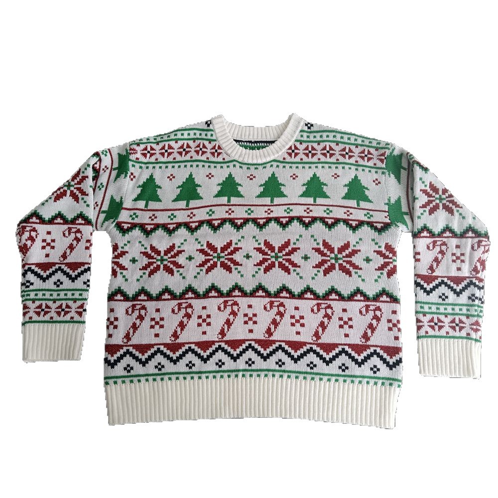 White Christmas Tree Jacquard Pullover Sweater for Women