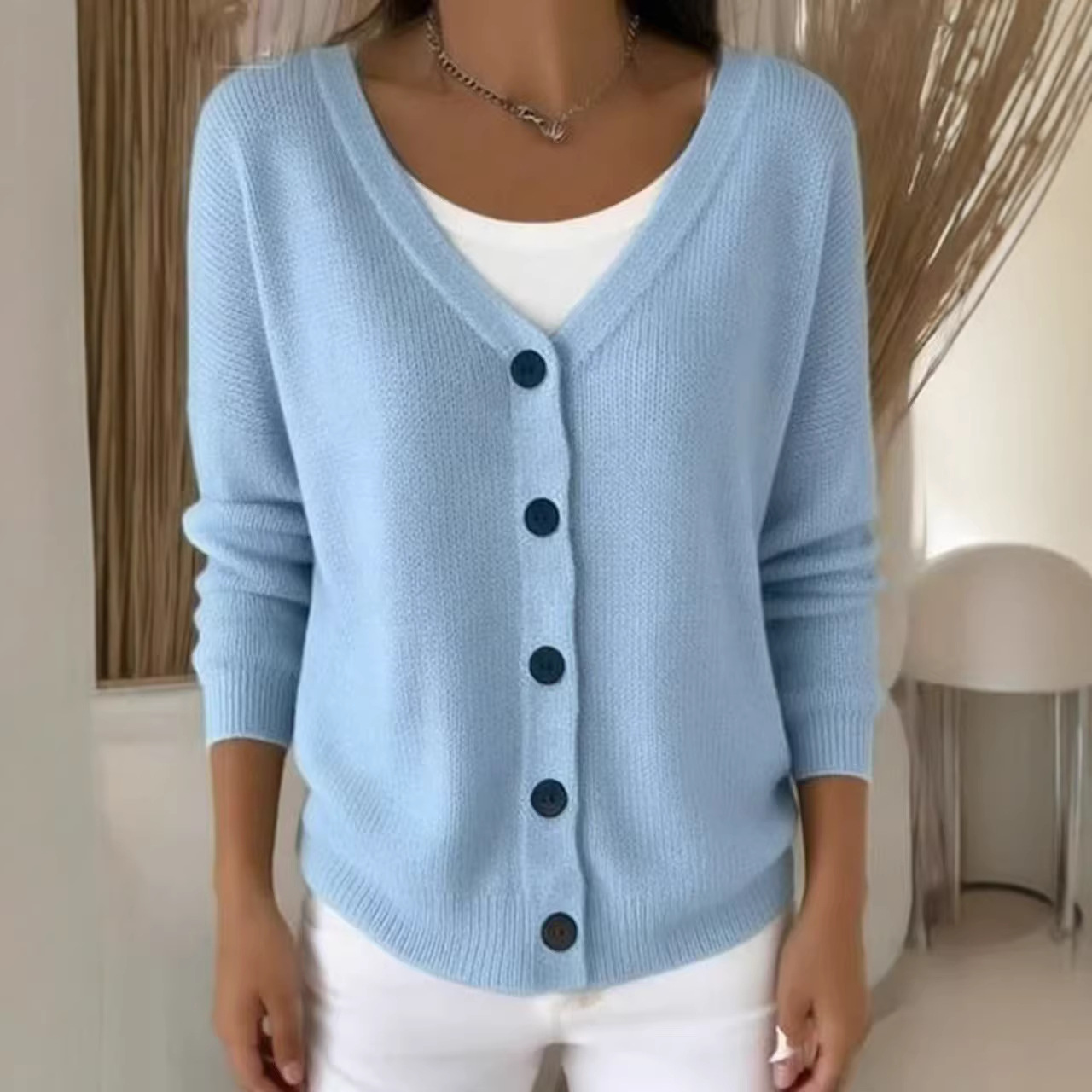 Women's Solid Knit Cardigan Sweater Coat V-Neck Button-Up Relaxed Fit