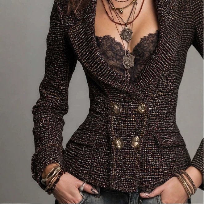 Retro Slim-Fit Gold Button Blazer
