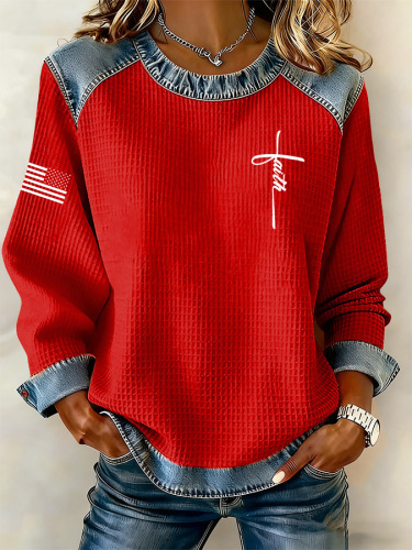 Women's Back Neck Slit Long Sleeve Crewneck Sweatshirt