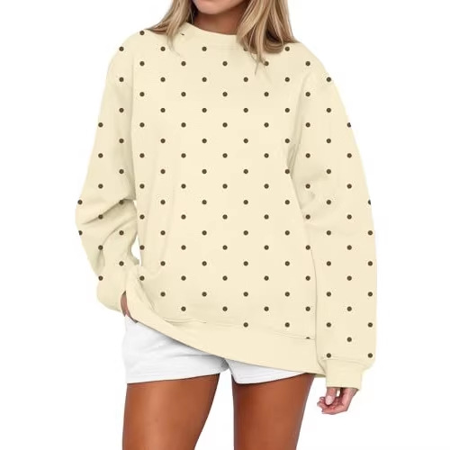 Polka Dot Print Crewneck Sweatshirt for Women