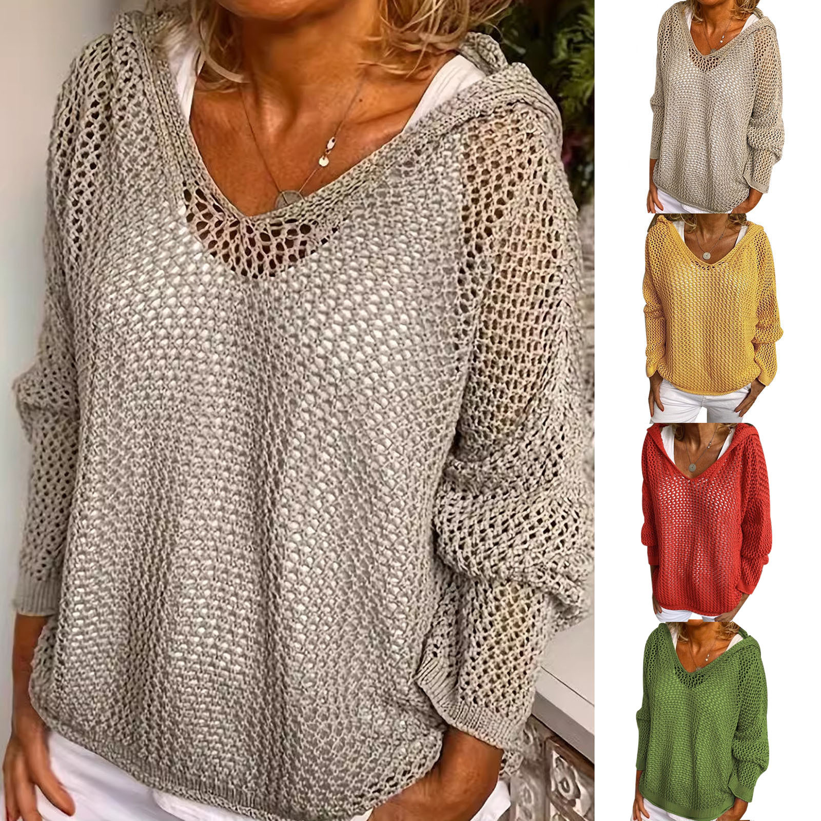 Hooded Knit Sun Protection Top Lightweight Loose Pullover