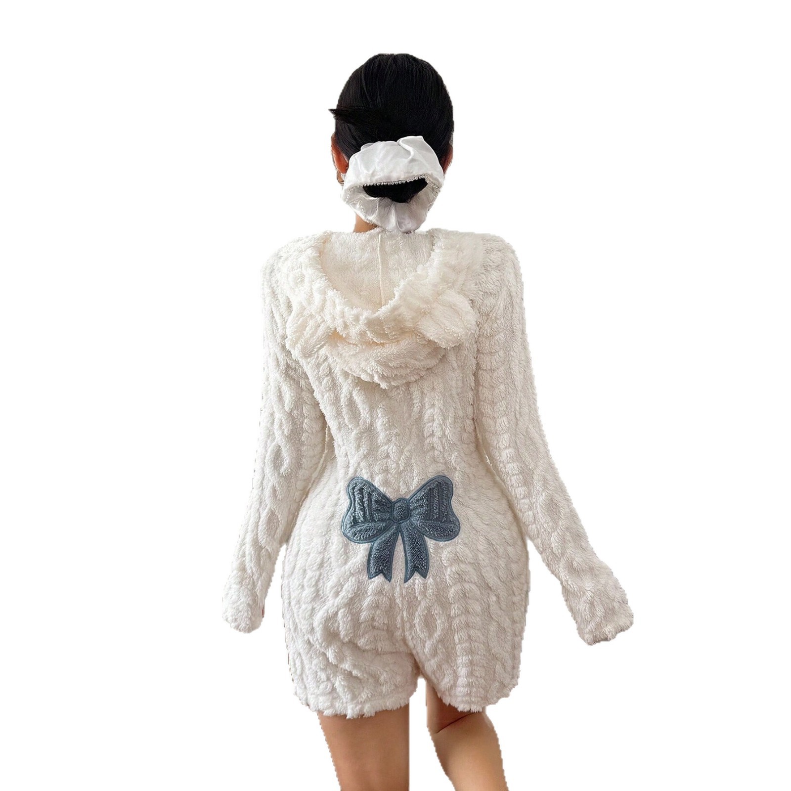 Women's Casual Solid Hooded Long Sleeve Fleece Jumpsuit