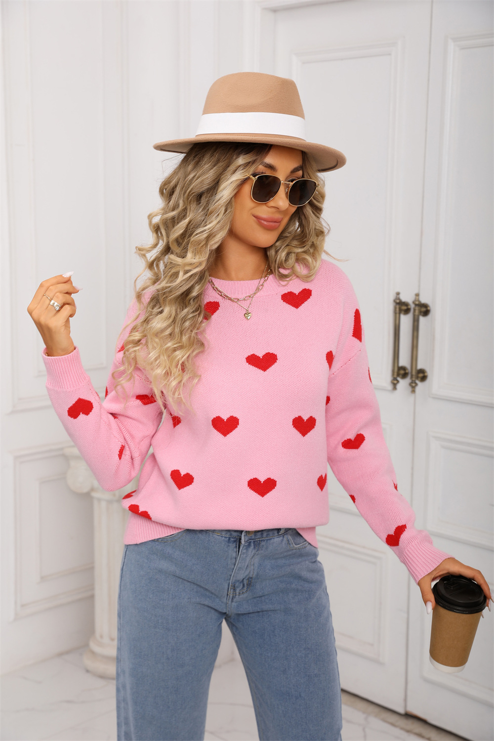 Heart Graphic Colorblock Knit Sweater
