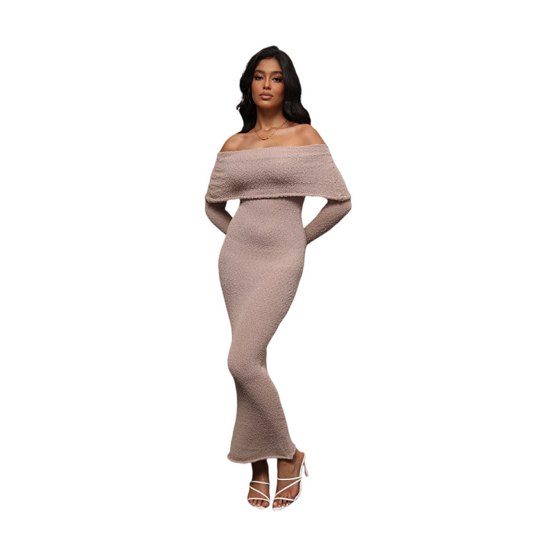 Women's Off-Shoulder Long-Sleeve Knit Maxi Dress
