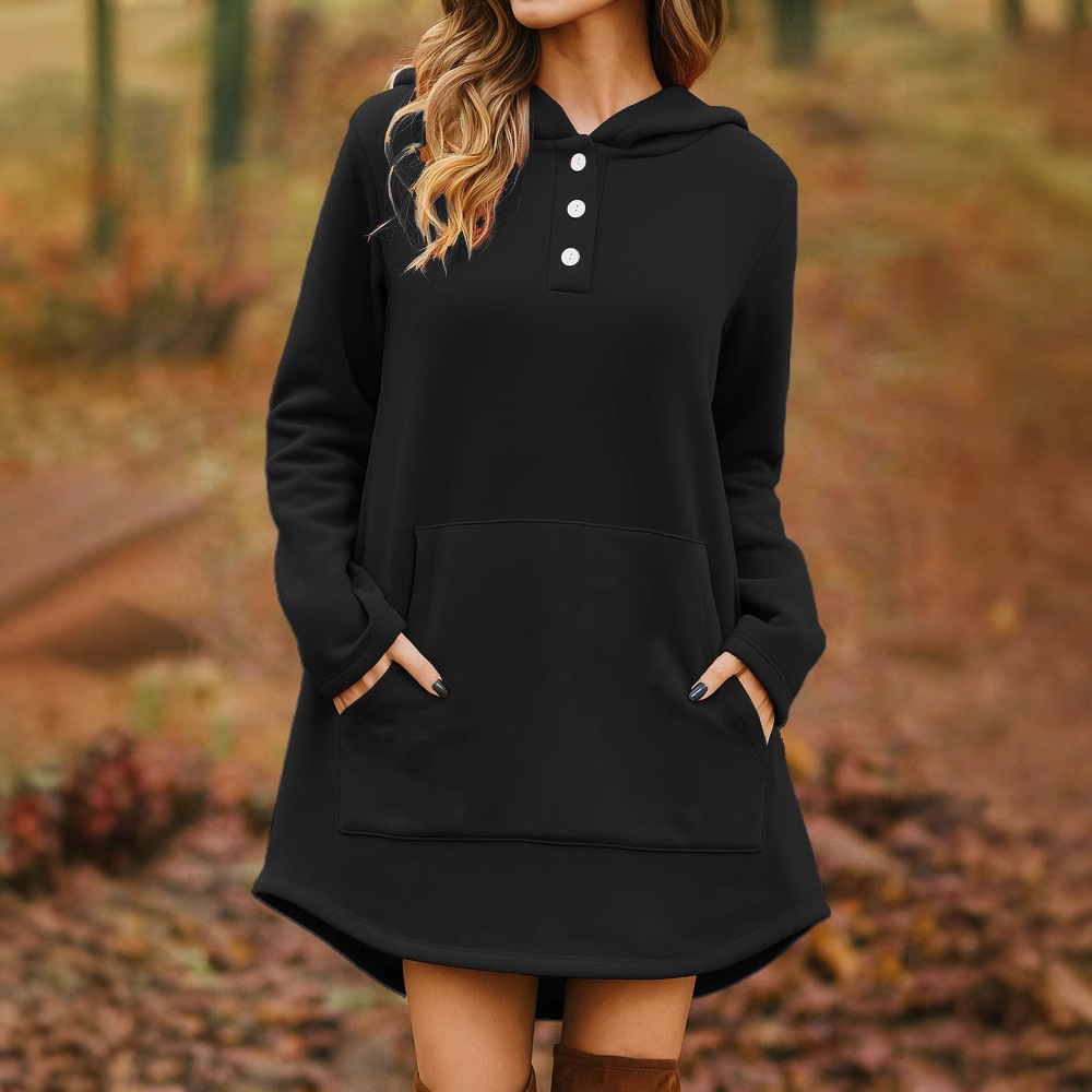 Casual Loose Solid Color Long Sleeve Pocket Pullover Hoodie