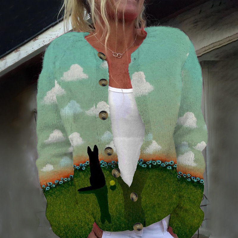 Women's Winter Animal & Floral Print Cardigan Sweater
