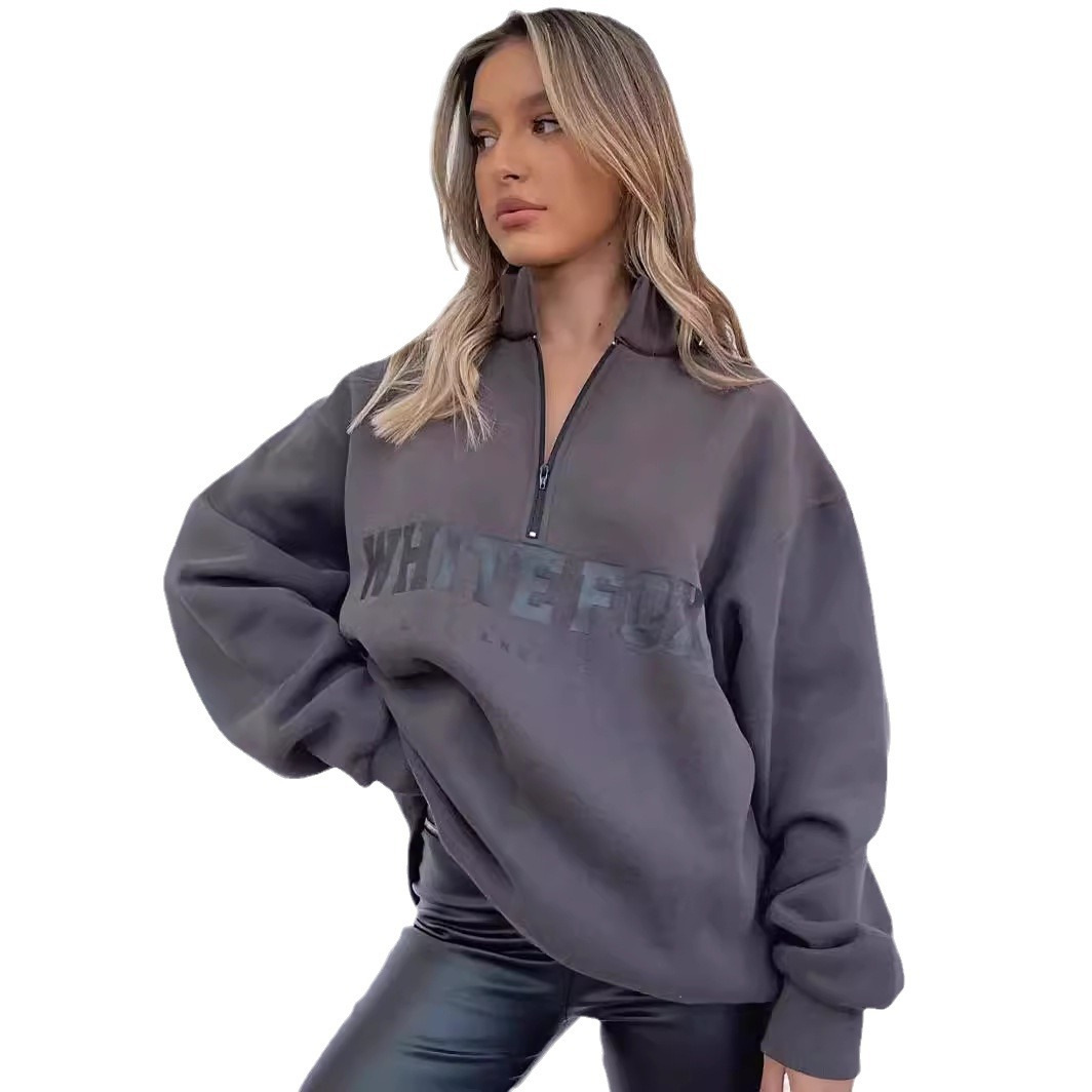 Casual Half-Zip Print Long-Sleeve Pullover Hoodie