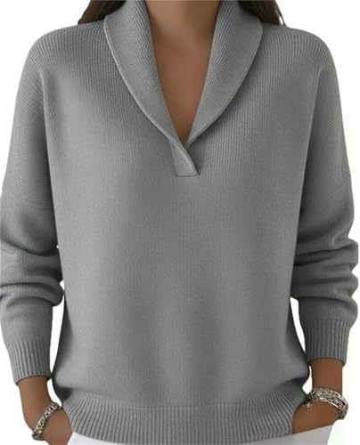 Women's Solid Print V-Neck Long-Sleeve Pullover Sweatshirt