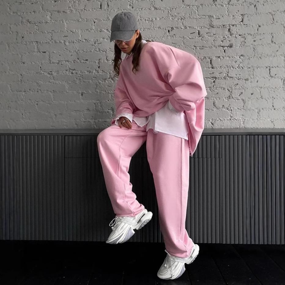 Women's Long Sleeve Crewneck Sweatshirt and Pants Two-Piece Set