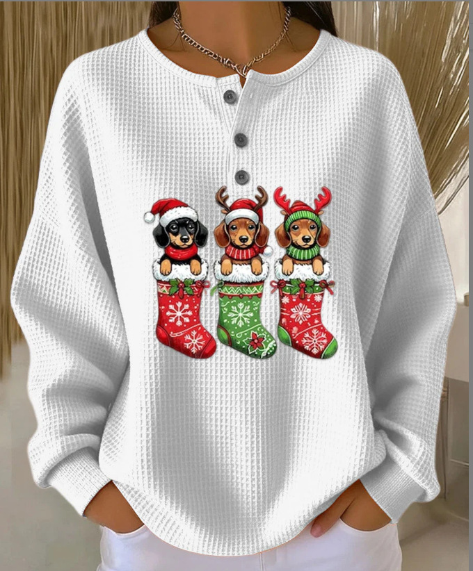 Women's Plaid Tree Floral Polka Dot Print Button Sweatshirt