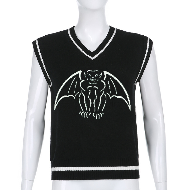 Deep V-Neck Batwing Sleeve Knit Vest