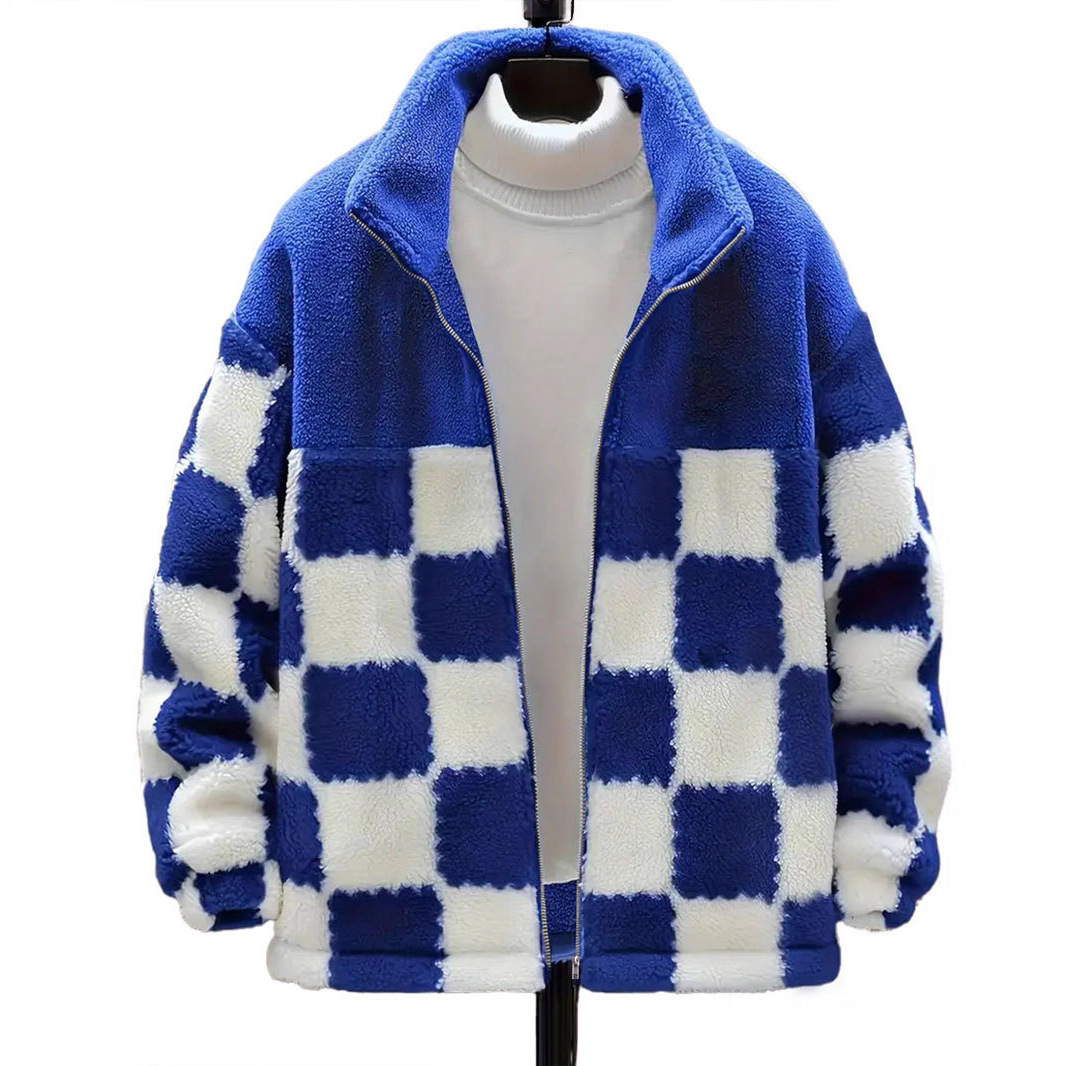 Double-Sided Fleece Plaid Zip Jacket Unisex Warm Casual