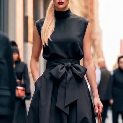 Black High-Neck Sleeveless A-Line Dress Set