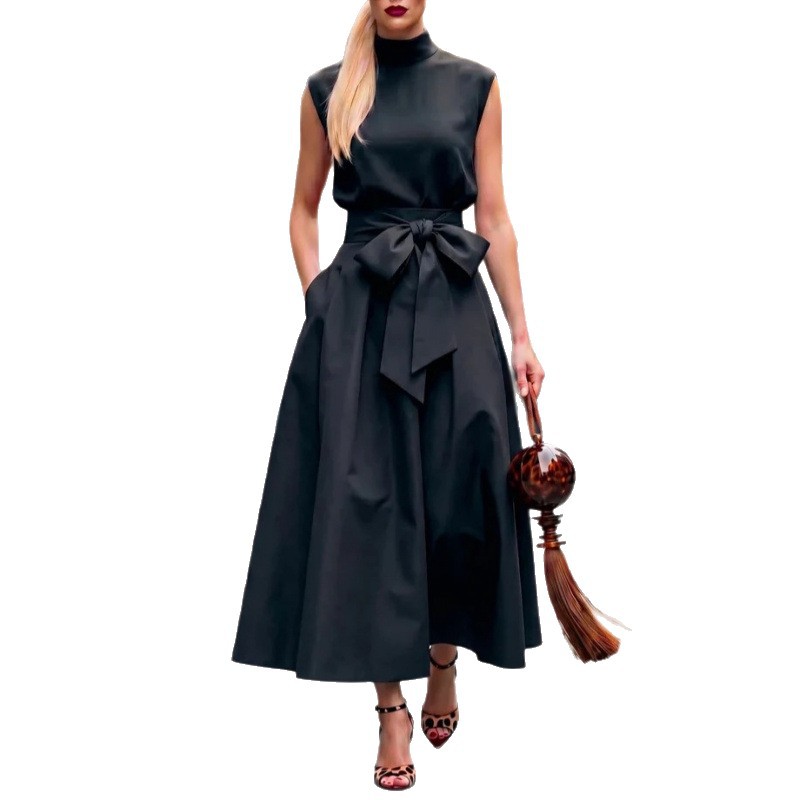 Black High Neck Sleeveless A-Line Maxi Dress