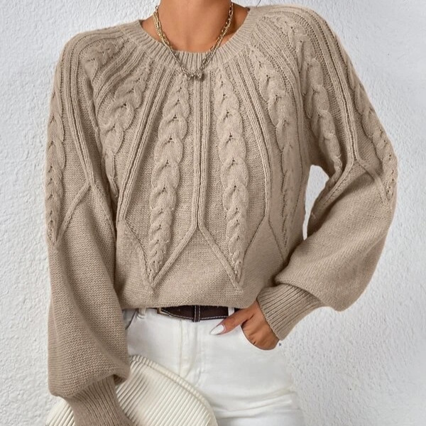 Retro Diamond Cable Knit Pullover Sweater