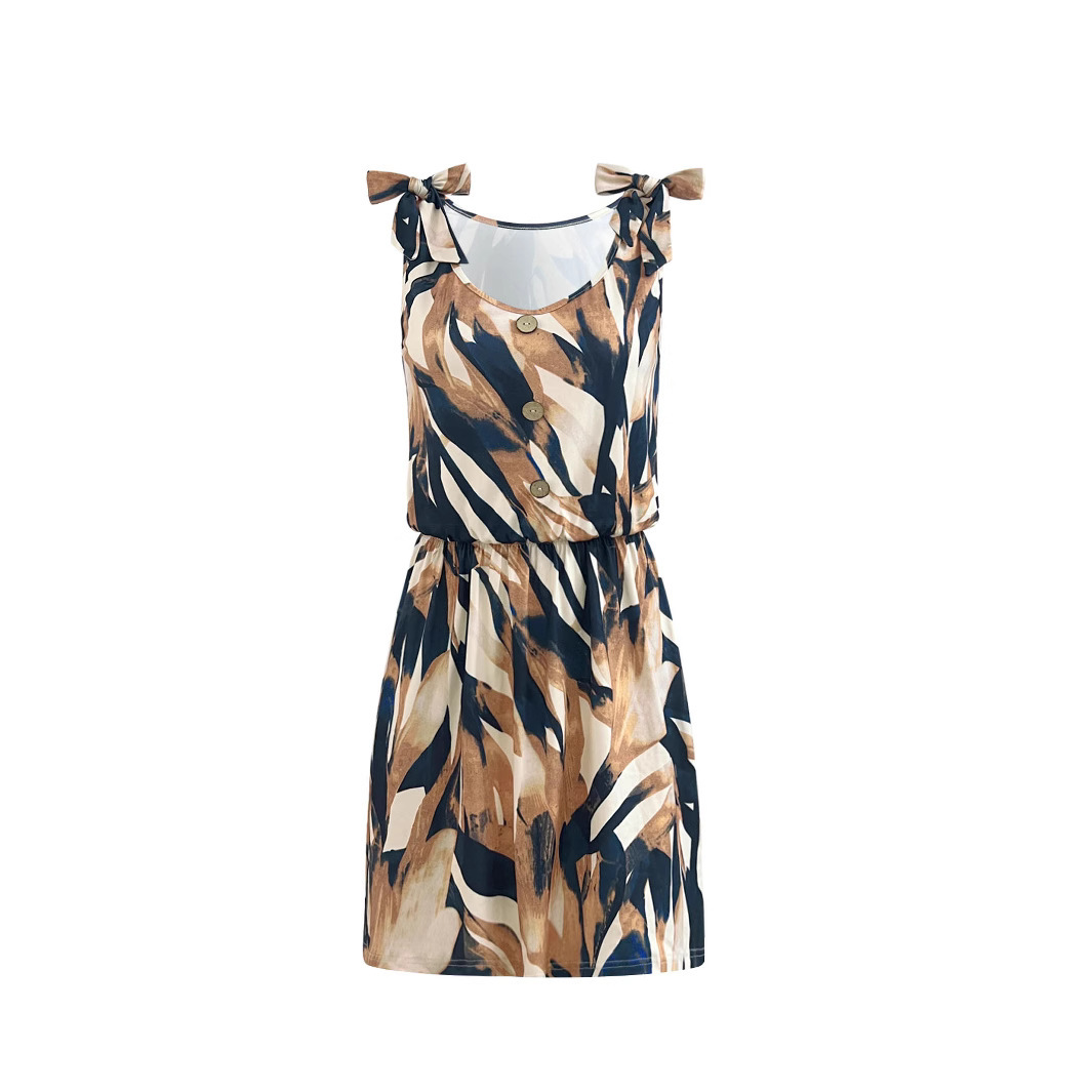 Geometric Print Sleeveless Tank Dress V-Neck High Waist